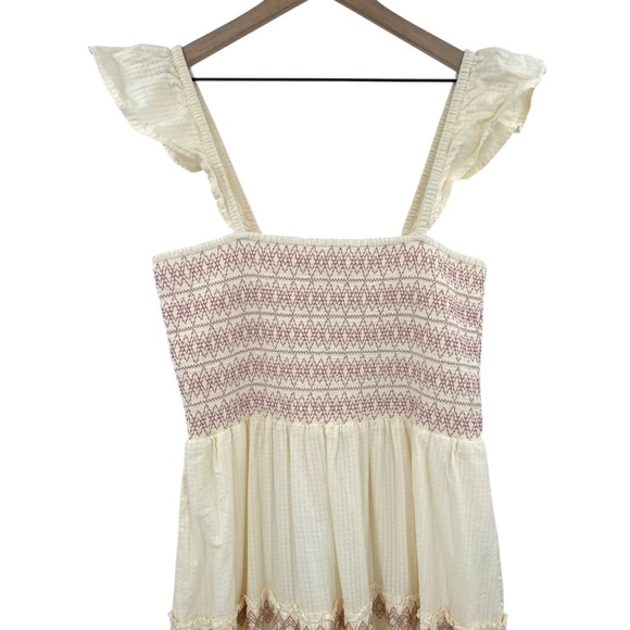 Madewell Lucie Smocked Embroidered Tiered Midi Dress -Lighthouse / Cream - Large - Picture 6 of 14